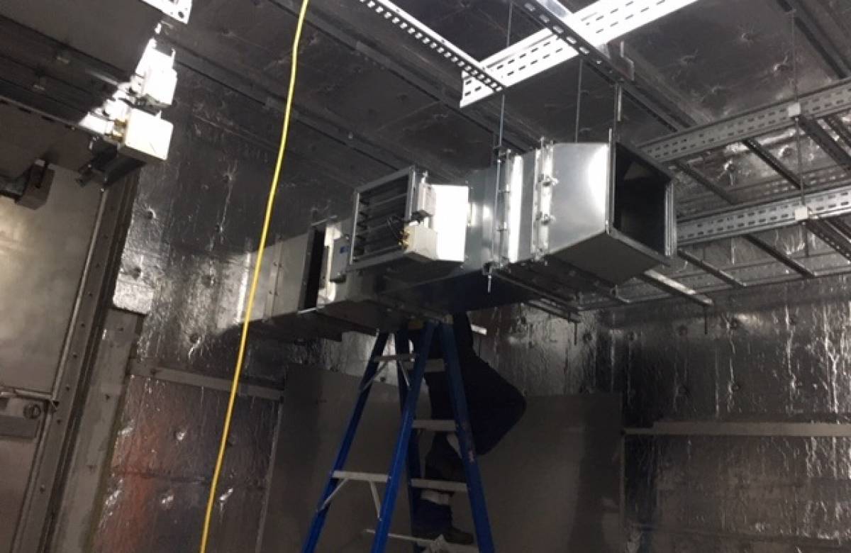 Industrial steel Ductwork for HVAC systems manufactured and fabricated by JGC Engineering being installed