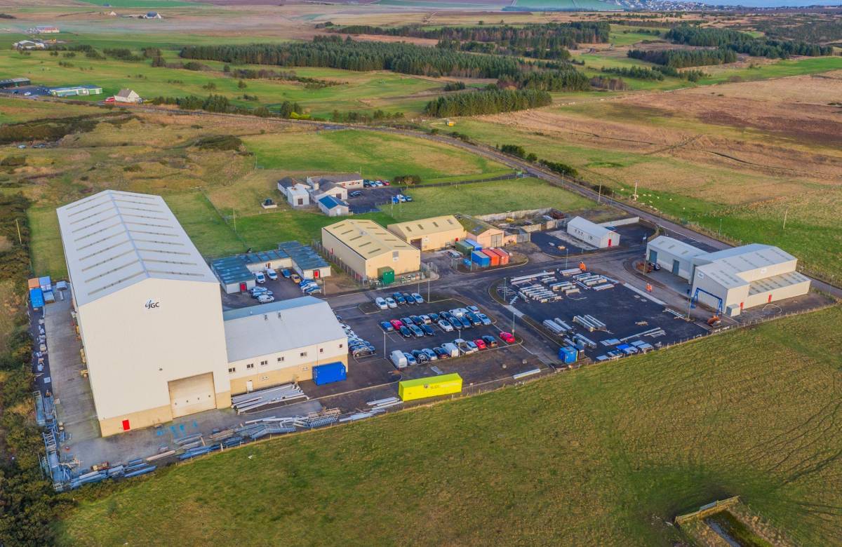 An arial view of JGC Engineering's Janetstown site with large workshop