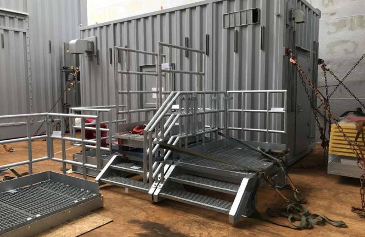 Sea fasteners put in place by JGC engineering to secure bespoke shipping containers