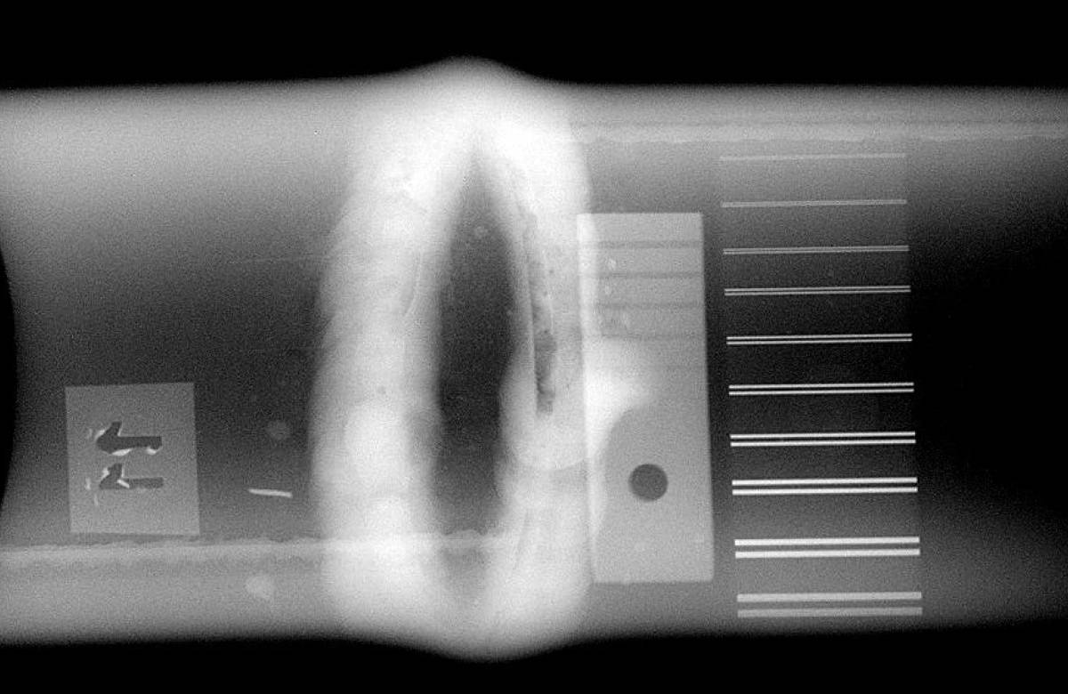 An image of a weld x-ray taken by JGC engineering as part of an NDT inspection